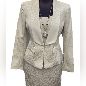 Kasper Champagne Leopard Jacquard Dress w/Jacket 2pc Suit Set Size 12
